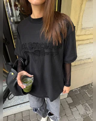 Balenciaga T Shirt with Logo Embroidery Black One Size — головне фото товару
