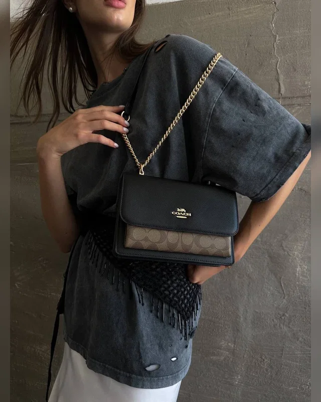 COACH Coach Mini Klare Crossbody in Signature Canvas Black/Brown Беж середина [оригінальна брендована коробка] COACH ‎‎‎‎ — головне фото товару