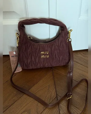 Miu Miu Wander Matelassé Nappa Suede Mini Hobo Bag Brown [оригінальна коробка] 21 х 23 х 7 — головне фото товару