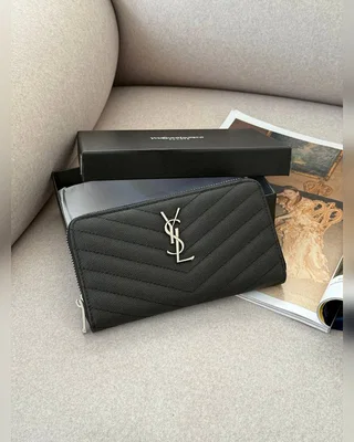 Saint Laurent Plain Leather Long Wallet Black Silver 20 х 10 х 3 — головне фото товару