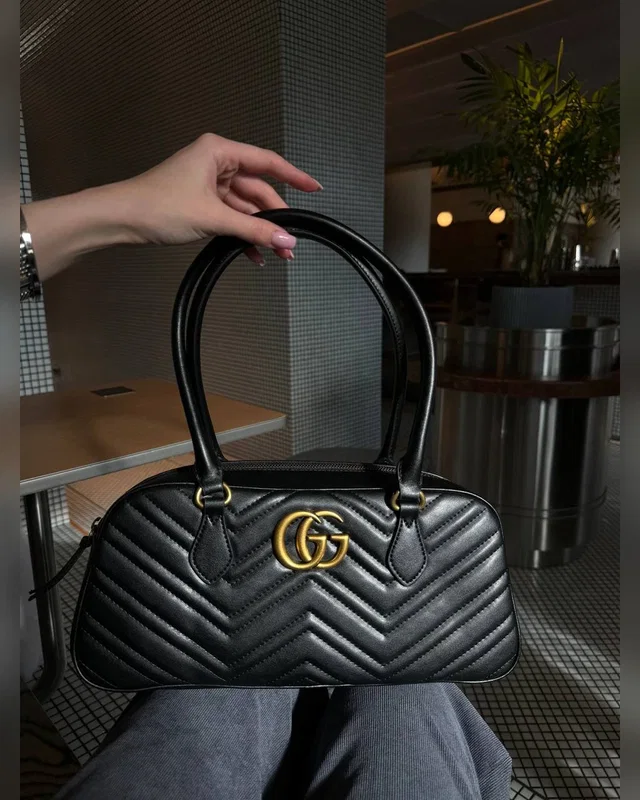 Gucci Marmont Medium Top Handle Bag Black Gold [коробка магніт] 30 х 15 х 7 — головне фото товару