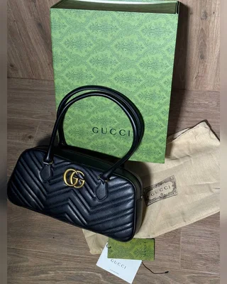 Gucci Marmont Medium Top Handle Bag Black Gold [коробка магніт] 30 х 15 х 7 — головне фото товару