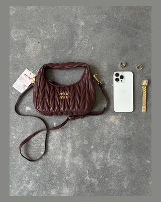 Miu Miu Wander Matelassé Nappa Leather Mini Hobo Bag Brown [оригінальна брендована коробка] 21 х 23 х 7 — головне фото товару