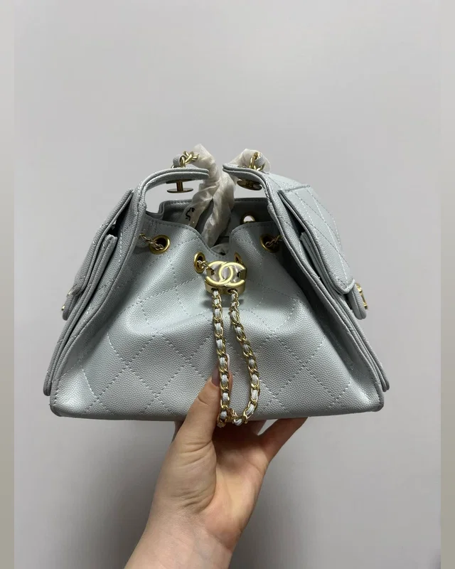 Chanel 25 Micro Handbag in Grained Calfskin in Light Blue/Gold 22 х 15 х 10 см — головне фото товару