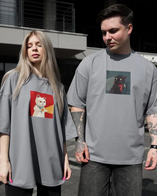Sane Футболка сіра (принт коти світло ) — головне фото товару