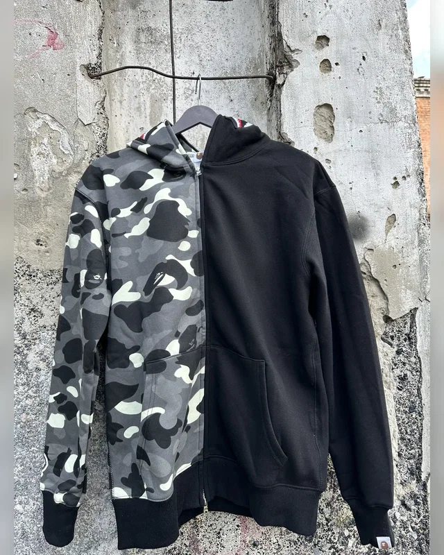 BAPE Зіп худі сіро-чорна (фосфорний принт) — головне фото товару
