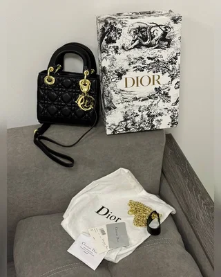 Dior Mini Lady Dior Bag Black Gold ОДИН РЕМІНЕЦЬ [звичайна бренд коробка] 17 х 15 х 6 — головне фото товару