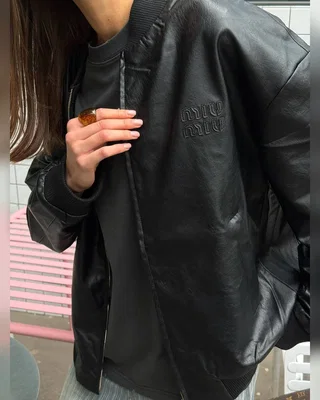 Miu Miu Leather Bomber Jacket Black One Size — головне фото товару