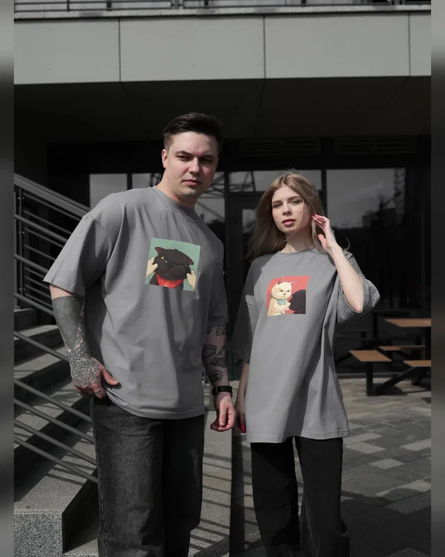 Sane Футболка сіра (принт коти щічки ) — головне фото товару
