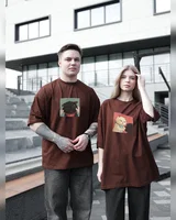 Sane Футболка коричнева (принт коти щічки ) — головне фото товару