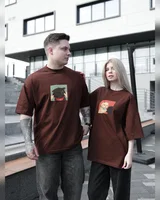 Sane Футболка коричнева (принт коти щічки ) — головне фото товару