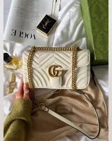 Gucci Marmont Shoulder Bag White/Gold [магнітна коробка] 26 х 16 х 8 — головне фото товару
