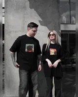 Sane Футболка чорна (принт коти щічки ) — головне фото товару