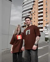Sane Футболка коричнева (принт коти вареники ) — головне фото товару