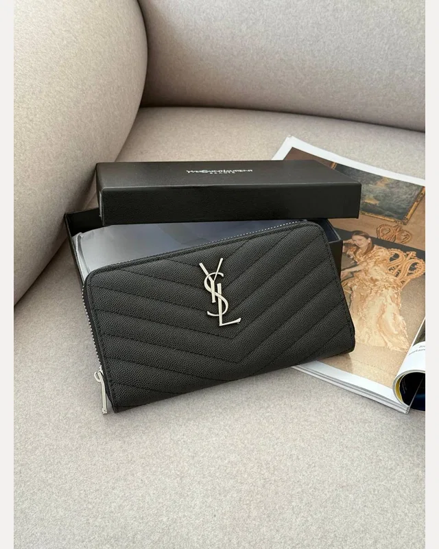 Saint Laurent Plain Leather Long Wallet Black/Silver — головне фото товару