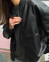 Miu Miu Leather Bomber Jacket Black — головне фото товару