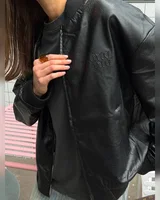 Miu Miu Leather Bomber Jacket Black One Size — головне фото товару