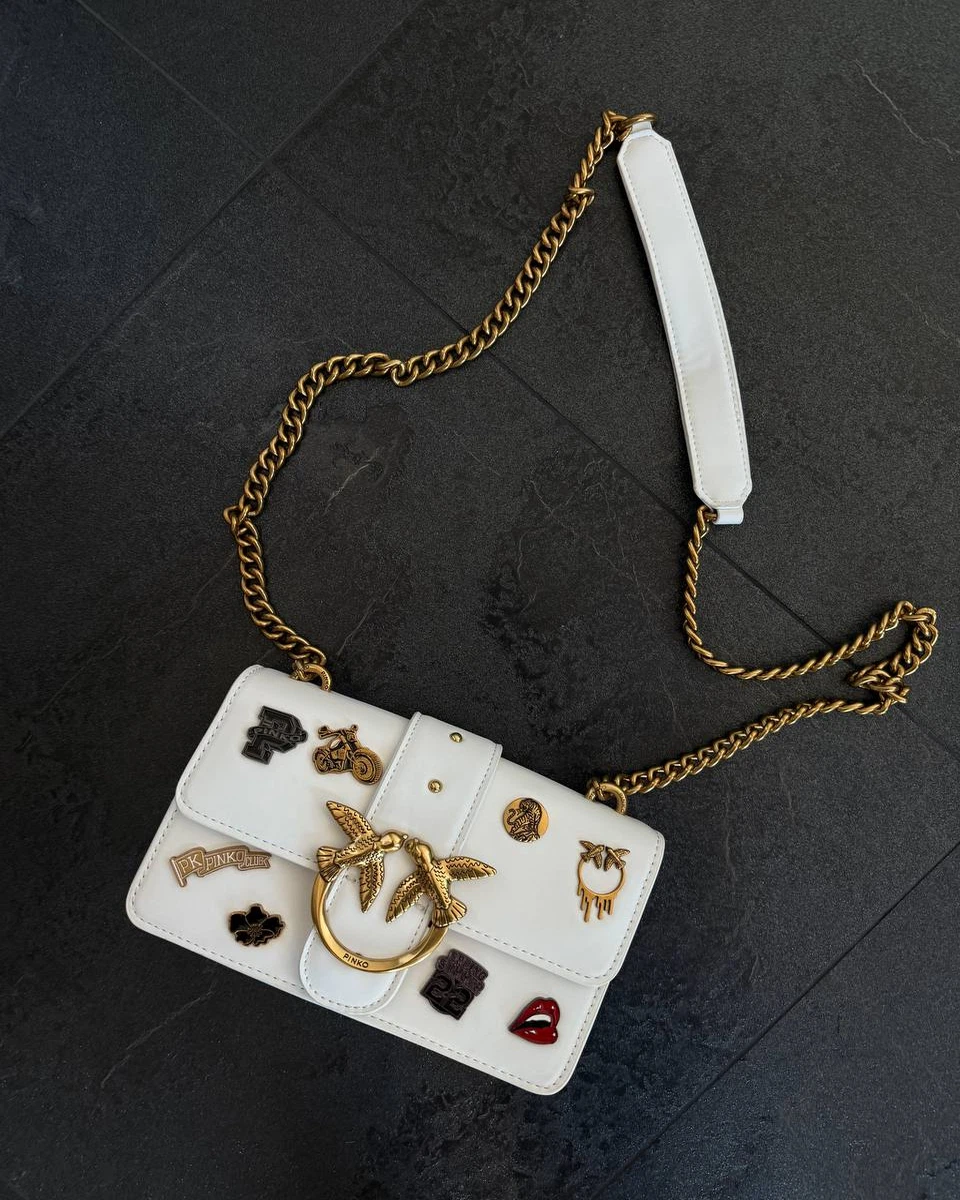 PINKO Mini Love Bag One Simply With Enamel Pin White/Gold — головне фото товару